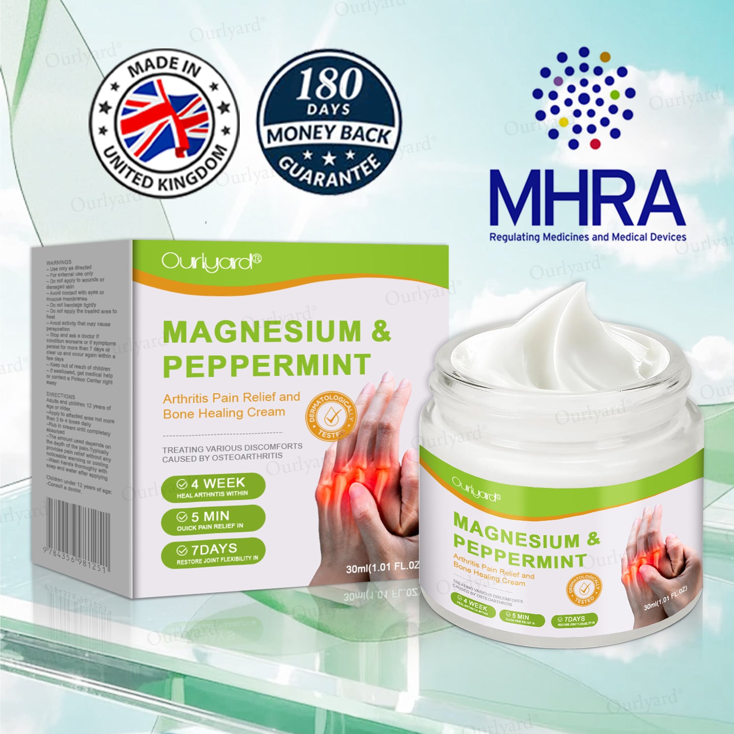 👨‍⚕️☘️Made and Shipped from the UK ✅Ourlyard® Magnesium & Peppermint Arthritis Pain Relief and Bone Healing Cream(✅Quick and lasting solution to arthritis, rheumatism, muscle spasms, sports injuries) 🔥LAST DAY 70% OFF